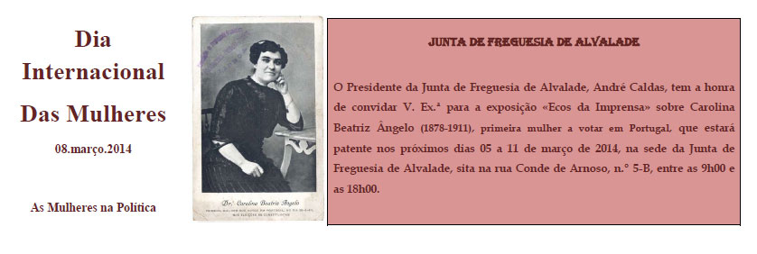 Convite Exposição “Ecos da Imprensa”, de Carolina Beatriz Ângelo, comemorativa do Dia Internacional das Mulheres