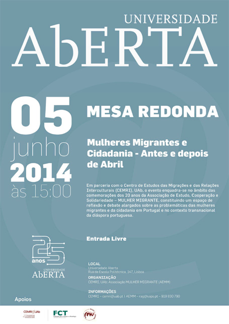 Mesa Redonda sobre «Mulheres Migrantes e Cidadania. Antes e Depois de Abril» (5 junho, Lisboa)