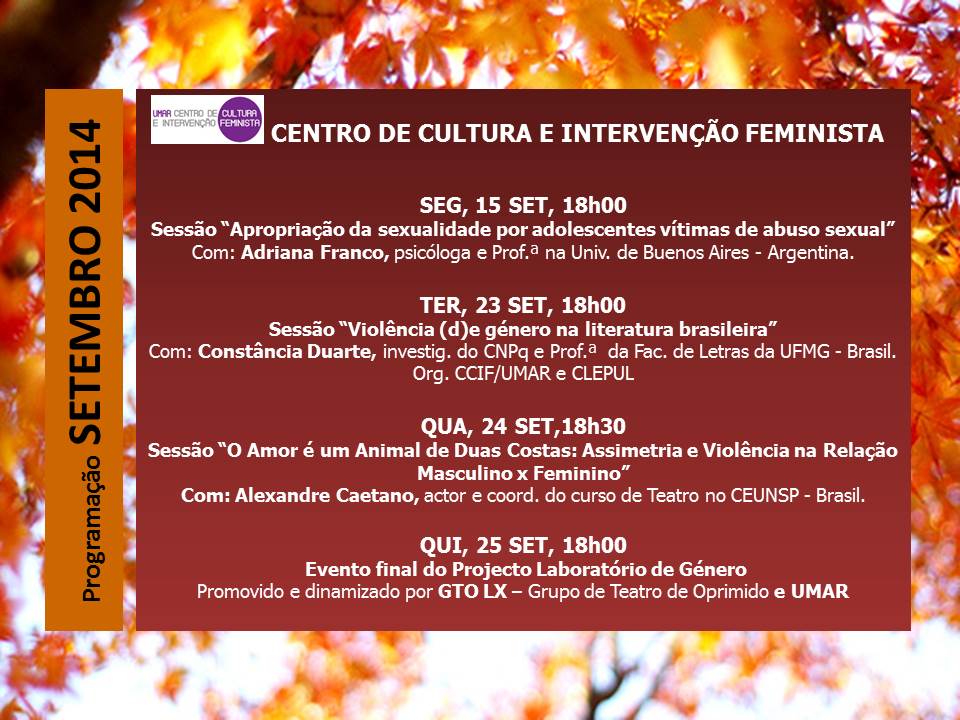 Programação Cultural do CCIF/UMAR (mês de setembro, Lisboa)