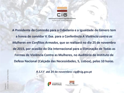 Conferência «A Violência contra as Mulheres em Conflitos Armados» (25 nov., Lisboa)