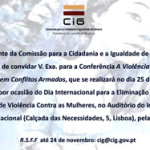 Conferência «A Violência contra as Mulheres em Conflitos Armados» (25 nov., Lisboa)