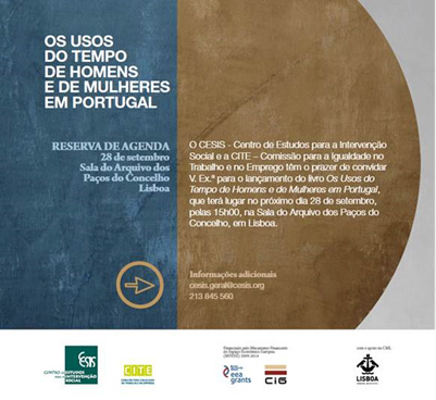 Lançamento do Livro: «Os Usos do Tempo de Homens e Mulheres em Portugal» (28 set., Lisboa)
