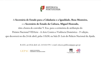 Convite – Cerimónia de atribuição do Prémio Nacional VIDArte – A Arte Contra a Violência Doméstica – 3ª edição (24 abr. Lisboa)