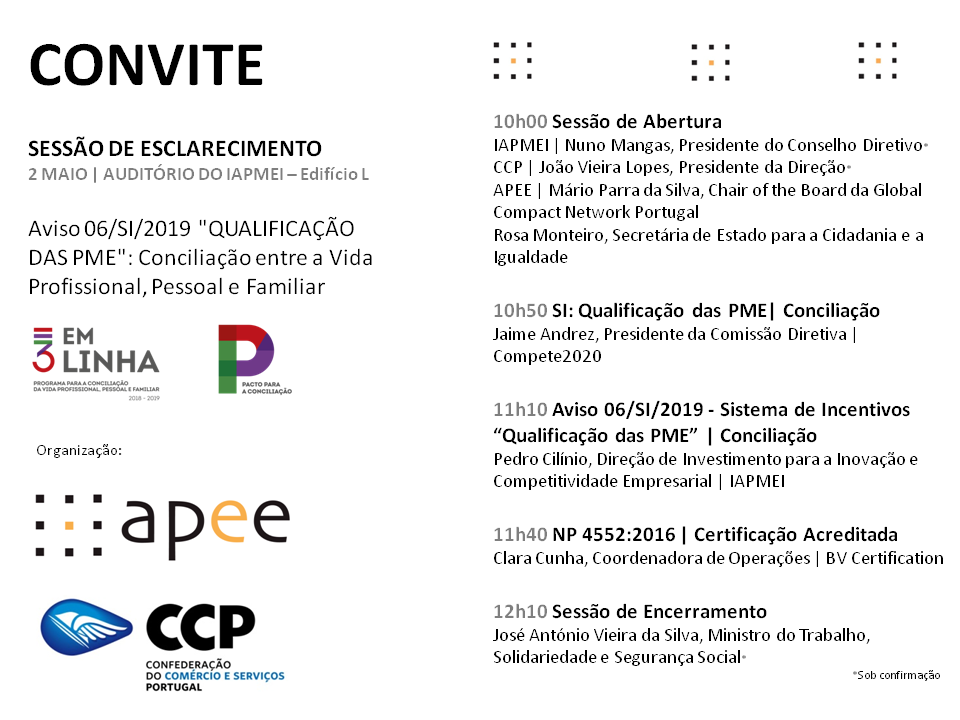 2 de maio: Sessão de Esclarecimento Candidaturas Aviso N.º 06/SI/2019 "Qualificação das PME” | Conciliação