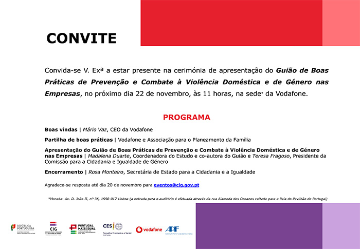 Evento de apresentação do «Guião de Boas Práticas de Prevenção e Combate à Violência Doméstica e de Género nas Empresas»