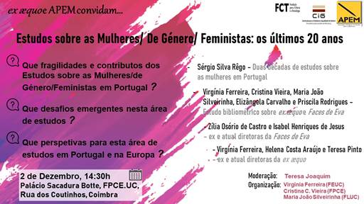 Debate «Estudos sobre Mulheres/de Género/Feministas: os últimos 20 anos», 2 de dezembro – Coimbra