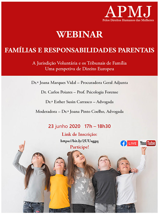 Webinar “Famílias e Responsabilidades Parentais”, dia 23 de junho, às 17h