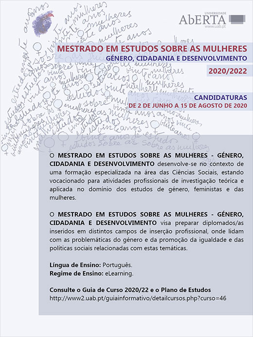 Candidaturas ao Mestrado em Estudos sobre as Mulheres- Género, Cidadania e Desenvolvimento