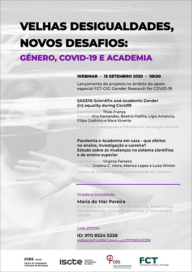 WEBINAR: Velhas Dificuldades, Novos Desafios: Género, COVID-19 e Academia | 15 de setembro | 15h30