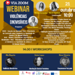 Cartaz de promoção do webinar Violências invisíveis, com a descrição do programa e oradores e oradoras.