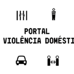 Diversos ícones: grades,carro e texto portal da violência doméstica afastamento;