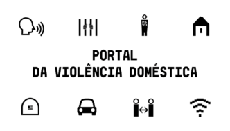 Diversos ícones: grades,carro e texto portal da violência doméstica afastamento;