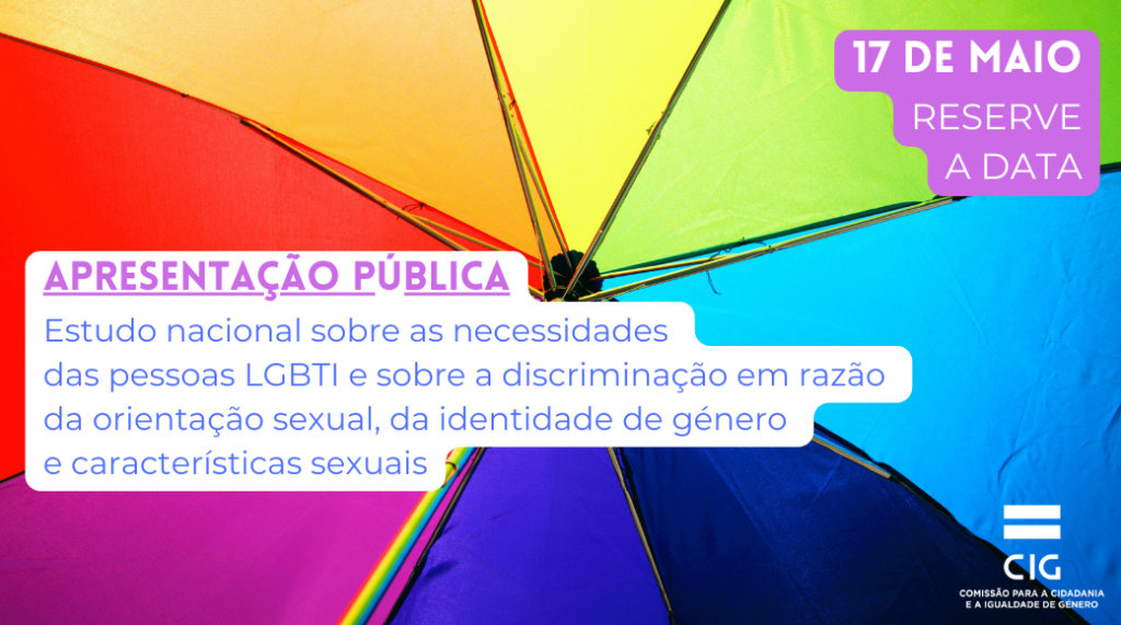 fotografia com as cores da bandeira LGBTI e com o nome e a data do evento