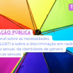 fotografia com as cores da bandeira LGBTI e com o nome e a data do evento