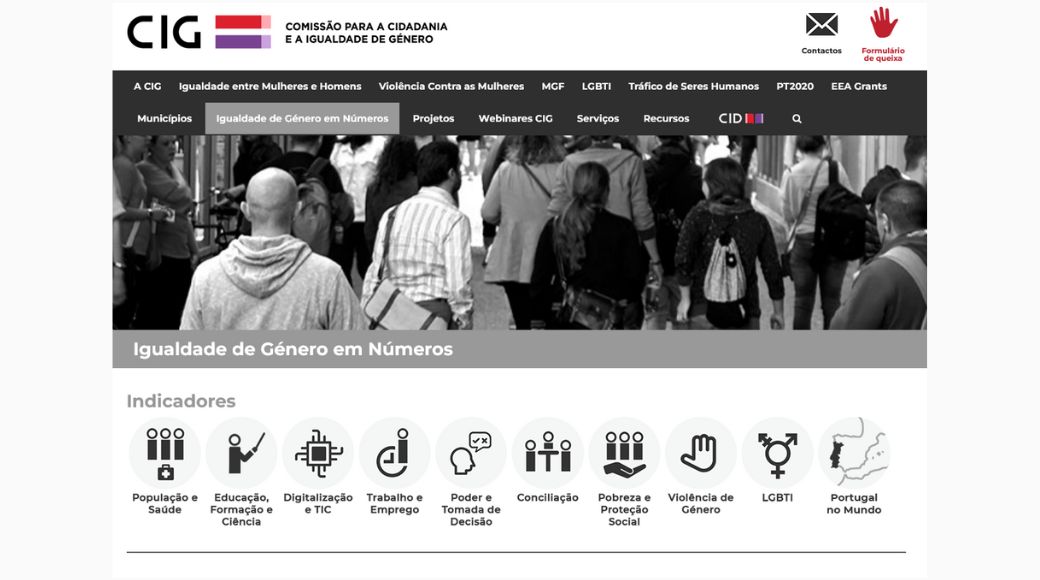 captura de ecrã da página igualdade de género em números do website da cig