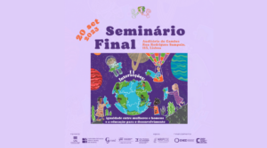 Informações sobre o seminário com imagem infantil com o globo terrestre em formato puzzle construído por crianças de todos os continentes.