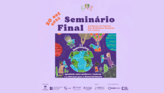 Informações sobre o seminário com imagem infantil com o globo terrestre em formato puzzle construído por crianças de todos os continentes.