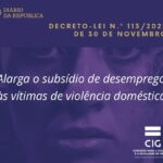Logos Diário da Républica e CIG. Imagem de mulher com sinais de violência da face