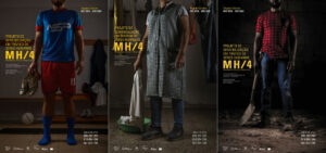 Imagem com três cartazes da campanha com um jogador de futebol, uma empregada doméstica e trabalhador das obras 