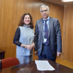 Fotografia de Sandra Ribeiro, presidente da CIG, e Pedro Raposo, do Banco de Portugal