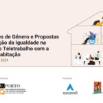 Imagem com o título do projeto, os logos das entidades envolvidas e o recorte de uma casa com representações de pessoas em teletrabalho e em lazer