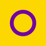 Bandeira intersexo, círculo lilás sobre um fundo amarelo