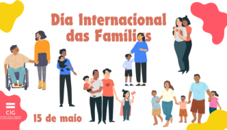 Dia internacional das familias. 15 de maio. logótipo cig. vários casaiscom e sem crianças