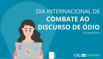 Uma ilustração de uma mulher em frente a um computador.. Dia Internacional de Combate ao Discurso de Ódio, 18 Junho 2025.